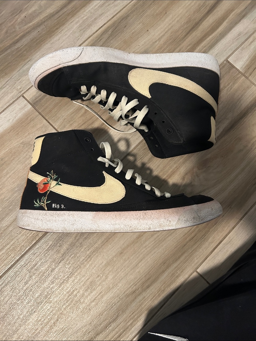 Nike Blazer Mid - Black with Cream Swoosh & Orange Flower